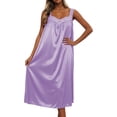 thumbnail image 2 of FASHOFT Summer Nightgowns for Women Silk Satin Lace Long Night Gown Victorian Sleeveless Sleep Dress Soft Night Dress Womens Sleepwear Light Purple, 2 of 3
