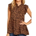thumbnail image 3 of Camisa de mujer, cuello de muñeca, manga corta, top, estampado, camiseta casual, marrón, XXL kenally AP001622-10, 3 of 5