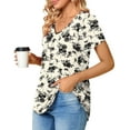 thumbnail image 3 of MOSHU T-shirts for Women Pleated Printed Short Sleeve Tunice Tops V Neck Summer Womens Shirts, 3 of 6