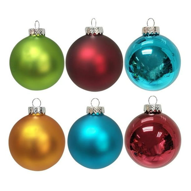 Kurt Adler 80MM MultiColored Matte and Shiny Solid Glass Ball