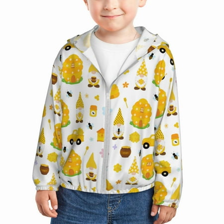 

Lukts Gnomes Bees Print Children s Long-Sleeved Sun Protection Clothing Hooded Sweatshirts for Boys and Girls Outdoor Sports-4 Years