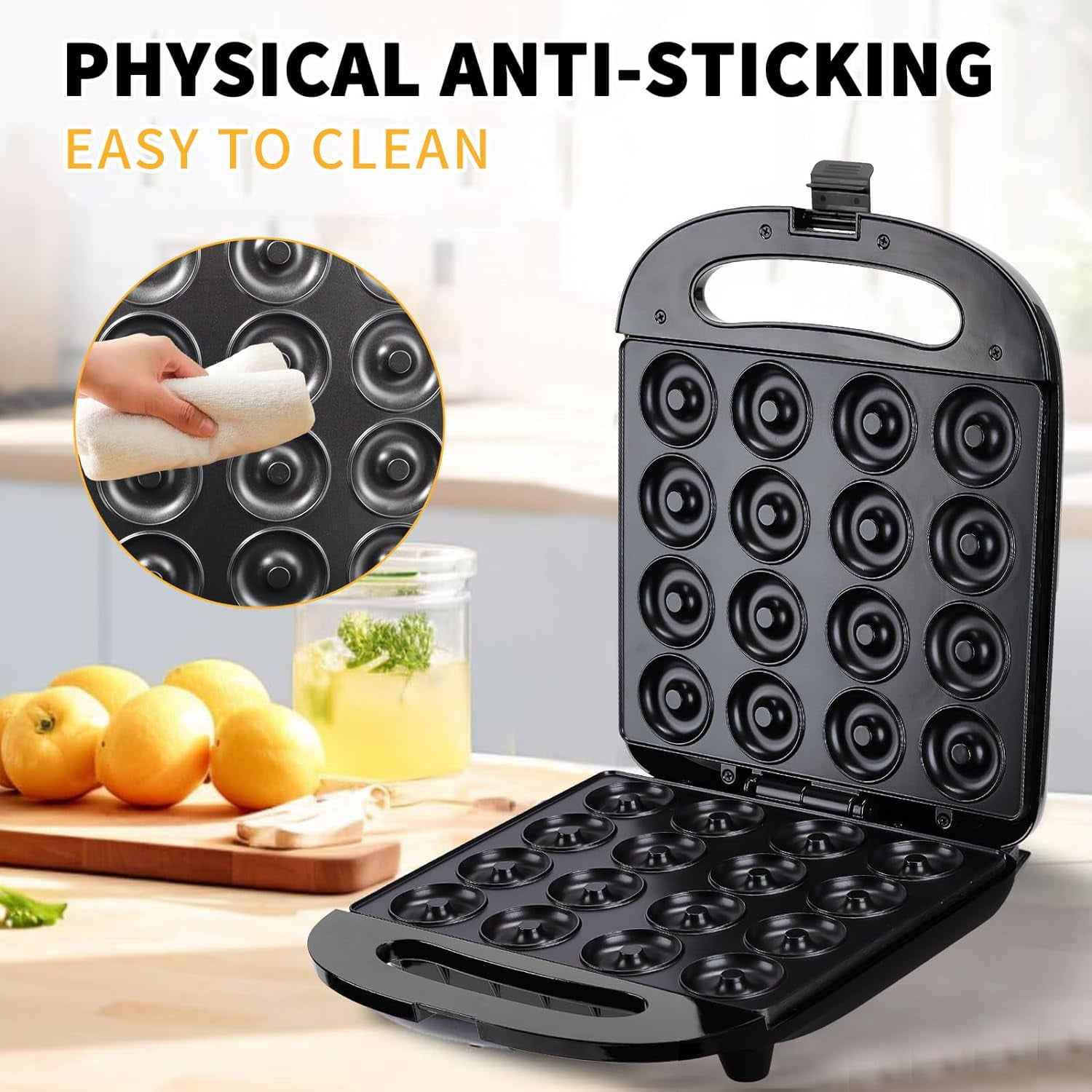 SAVALETOR Mini Donut Maker,Non Stick Donut Maker Machine,Mini Pancake Maker Machine Double Sided Heating ,16 Holes Mini Donuts For Home Baking Breakfast, Snacks, Desserts & More,Easy to Clean