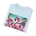 thumbnail image 4 of Summer Flamingos Cheering Palms Beach Unique Unisex Garment-Dyed T-shirt, 4 of 8