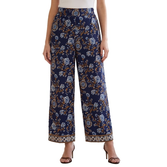 Roaman's Women's Plus Size Printed Wide Leg Pant