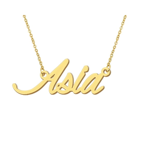 HUAN XUN 18k Gold Plated Asia Name Necklace Stainless Steel Nameplate Necklaces for Womens Mens Mother Day Christmas Jewelry Gift