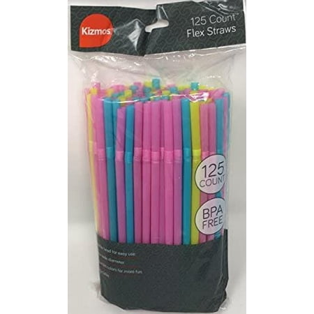 Kizmos Flex Straws, 125 Count -Blue Pink Yellow-