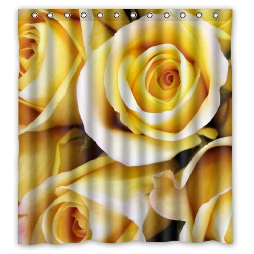 MOHome Yellow Rose Shower Curtain Waterproof Polyester Fabric Shower ...