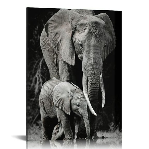 Acheng Black and White African Wildlife Canvas Wall Art Animal Zebra Elephant Portrait Picture Poster Artwork for Home Living Room Bedroom Room Kids Room Office Wall Decoration 12x16 in