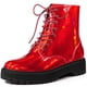 thumbnail image 1 of La plataforma del dedo del pie redondo de las mujeres ata para arriba los botines coloridos del combate Rojo 38, 1 of 2