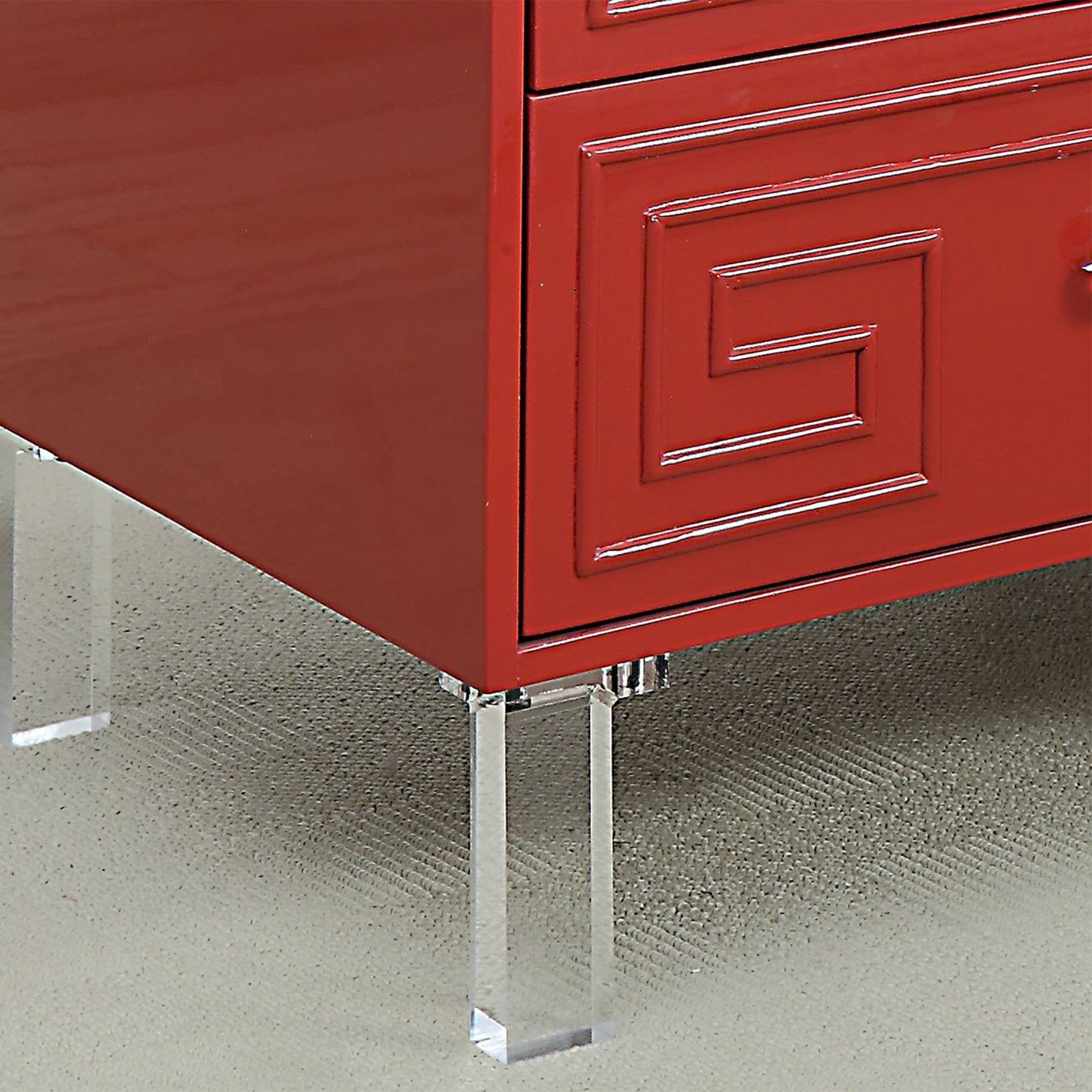 Furniture of America Lela 2-Drawer End Table, Glossy Red