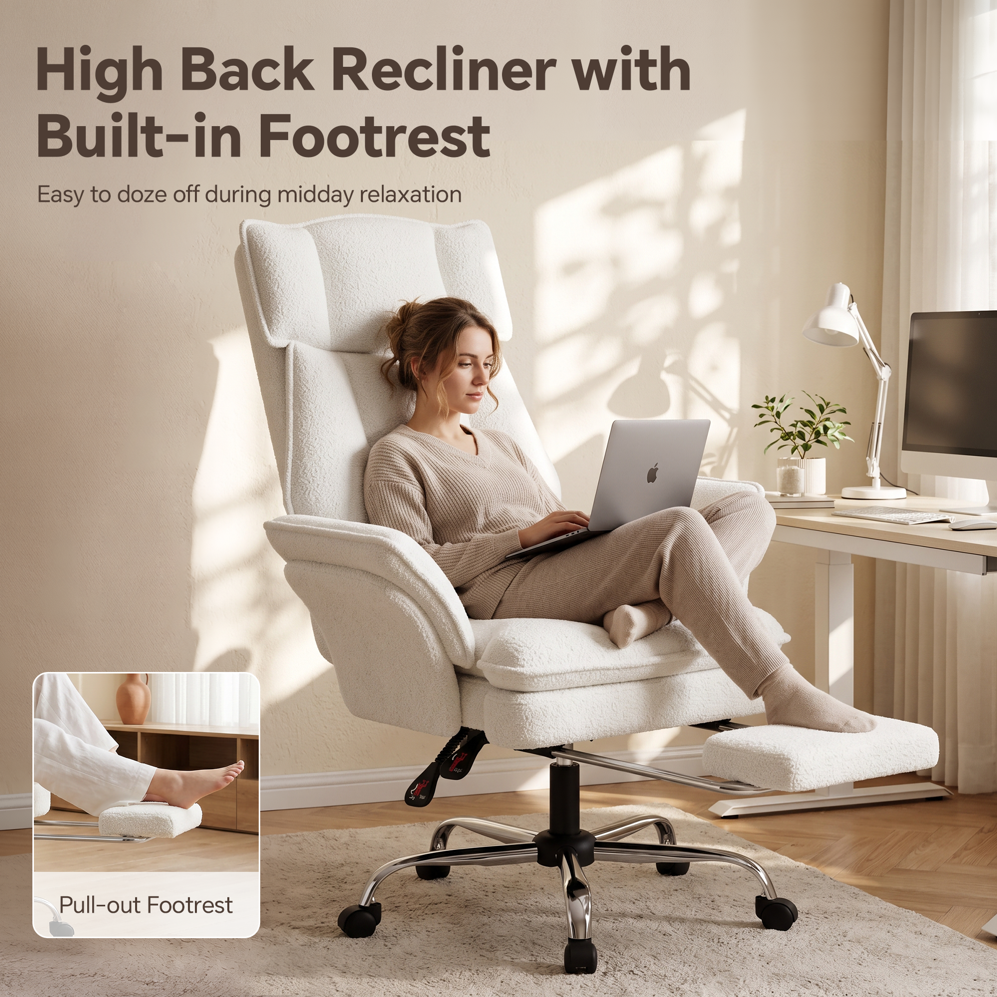 Mr Ironstone Reclining Office Chair with Footrest, White photo 3