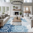 thumbnail image 3 of Navy Blue Blue Gray Sunflowers Large Area Rugs 5x8 ft Abstract Blooming Floral Washable Rug Non Slip Indoor Carpet Absorbent Floor Mat for Living Room Bedroom Dining Room, 3 of 9