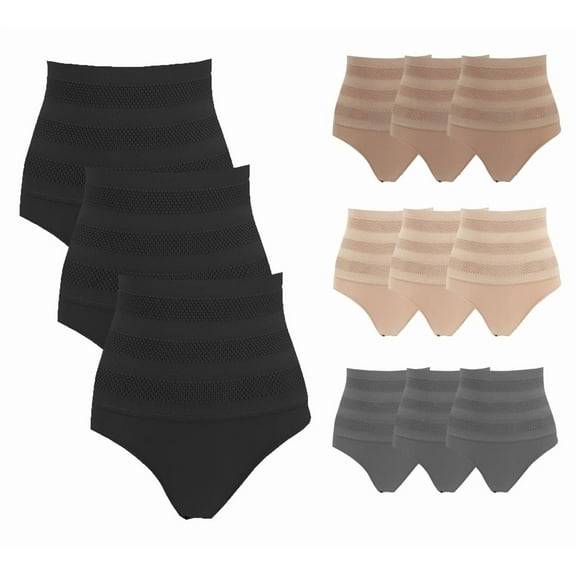 Women's 12 Pack Shapewear Hi Waist Panties Girdle Waist Shaping Brief (L)