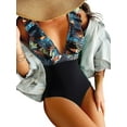 thumbnail image 2 of KOMOO One-piece Swimsuits Women Fashion Print Sleeveless Bikini Ruffle Backless Bathing Suits, 2 of 7