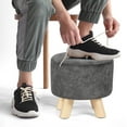 thumbnail image 3 of Homebeez Round Fabric Padded Ottoman Foot Rest Stool Wood Sofa Change Shoes Stool,Gray, 3 of 6