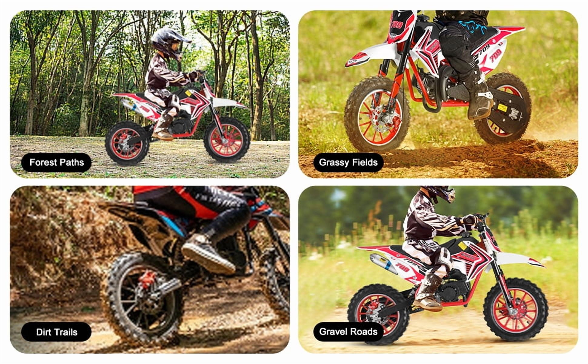 Meoldis 49cc Kids Dirt Bike - 2-Stroke Gas Powered Mini Motorcycle for Boys & Girls 8-14 Years, Off-Road Motocross Bike with Dual Disc Brakes & 10" Tires (Max 30KM/H, 150kg Capacity)