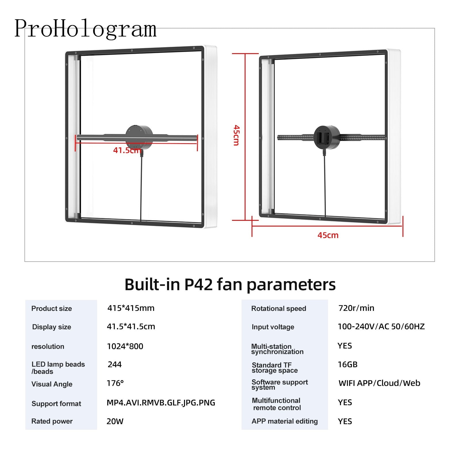 3D Hologram Projector Fan With Cover 224 LED Advertising Display Logo Led Light Wifi Control 3D Holographic Lamp Player ,Versatile And Practical