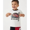 thumbnail image 5 of Disney Pixar Cars Lightning McQueen Toddler Outfit for Boys, 2PC T-Shirt & Fleece Shorts Set (White, 4T), 5 of 6