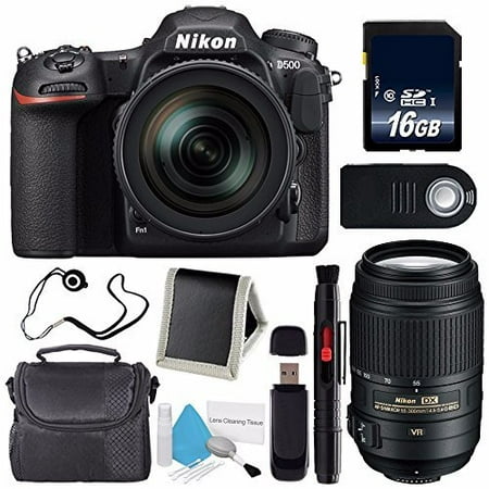 Nikon D500 DSLR Camera with 16-80mm Lens (International Model) No Warranty + Nikon AF-S DX 55-300mm f/4.5-5.6G ED VR Lens + Carrying Case + Universal Wireless Remote Shutter Release