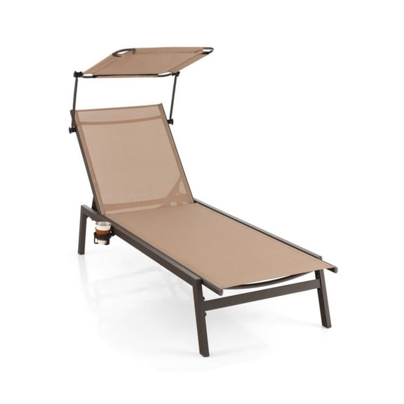 FASCK Outdoor Chaise Lounge Chair with Sunshade & 6 Adjustable Positions, Portable Reclining Beach Chair with Wheels for Patio, Pool, Garden