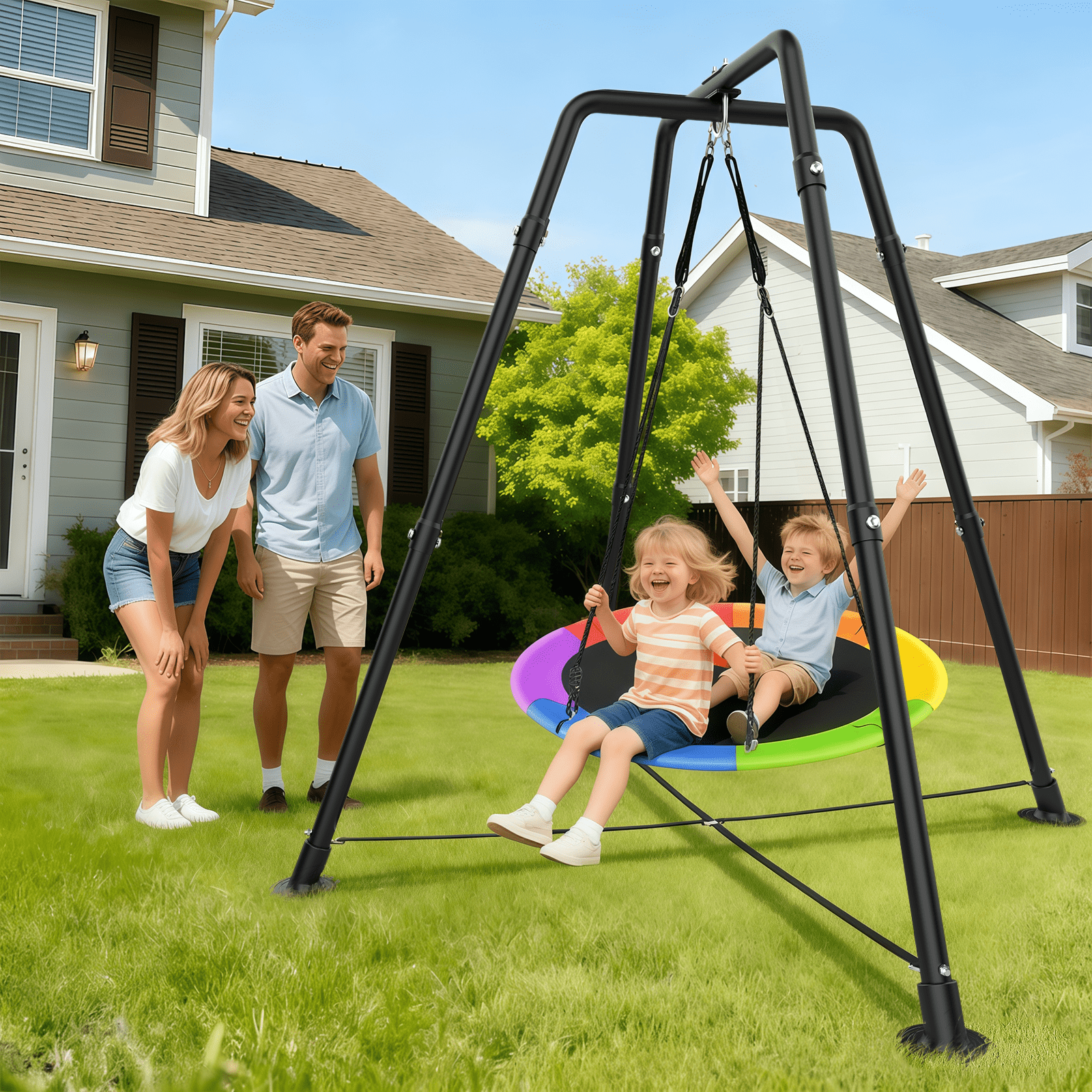 Saucer Swing with Stand, 330lb, Indoor/Outdoor Kids Swing Set