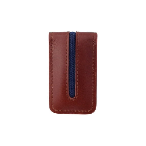 Avallone Men's Canvas & Leather Magnetic Money Clip - Navy Blue Handmade Leather - CVB008