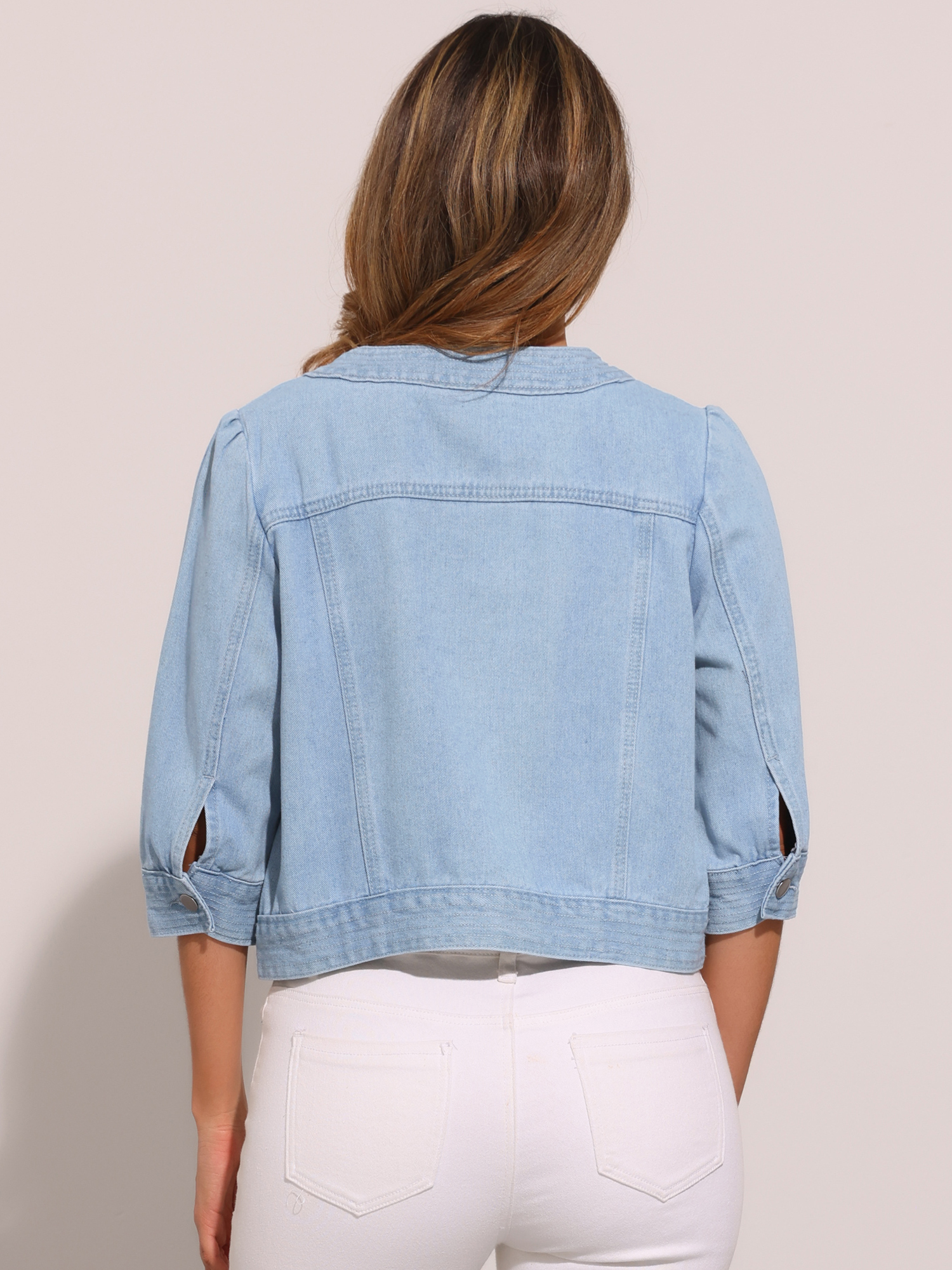 DARING DIVA Women's Casual 3/4 Sleeve Button Up Cropped Denim Jacket XS Light Blue