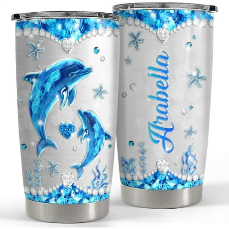 

Personalized Dolphin Tumbler Jewelry Drawing Style Stainless Steel 20oz Insulated Cup Coffee Travel Mug Dolphins Tumblers Christmas Birthday For Women Girl Friend Cups Gift