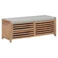 thumbnail image 6 of Tcbosik Shoe Bench with Removable Cushion, 2-Tier Farmhouse Entryway Bench with Sliding Doors, Shoe Rack for Entryway, Hallway, White Washed, 6 of 10
