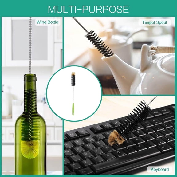 Long Bottle Brush | Stainless Steel Wire & Nylon Bristles | Flexible for Narrow Neck Beer, Wine & Kombucha Bottles | Thorough Cleaning with End Bristles | Durable Plastic Handle with Hanging Hole
