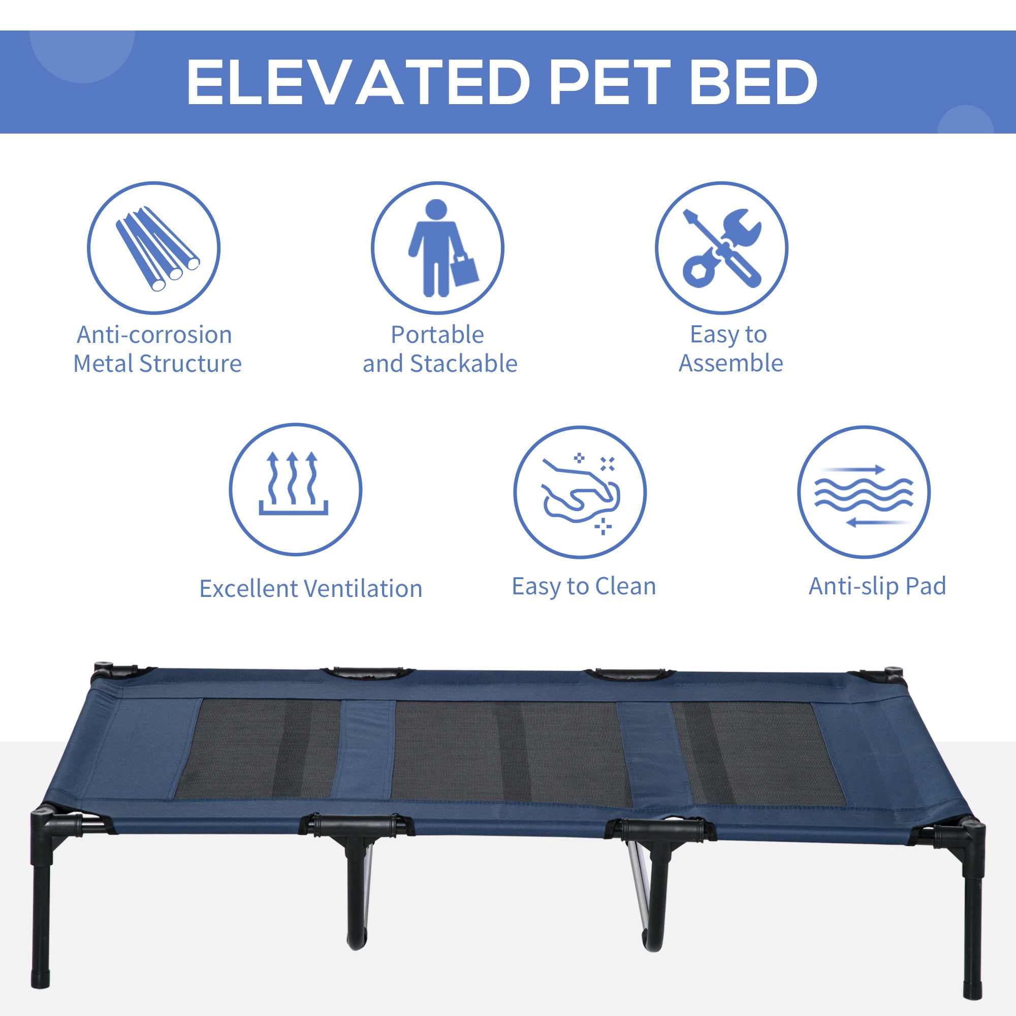 Elevated Breathable Dog Bed Portable Pet Cot w/ Carry Bag Metal Frame Breathable Mesh Indoor and Outdoor