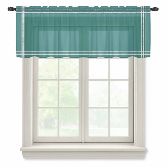 Dark Cyan Sheer Valances for Windows Solid Color Semi Sheer Kitchen Valance Rod Pocket Small Window Voile Curtains for Living Room Bedroom Laundry 42 x 18 Inch