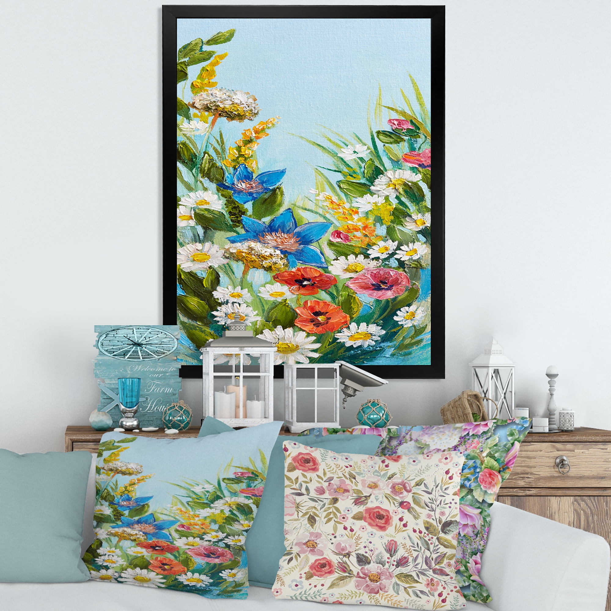 Designart 'Still Life Of Colorful Wildflowers With Leaves I' Traditional Framed Art Print