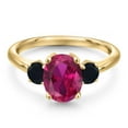 thumbnail image 3 of Gem Stone King 10K Yellow Gold Red Created Ruby and Black Onyx Engagement Ring for Women | 2.44 Cttw | Oval 9X7MM | Gemstone July Birthstone | Size 5, 3 of 6