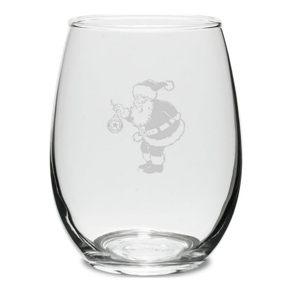 Santa 15 oz. Deep Etched Stemless Wine Glass