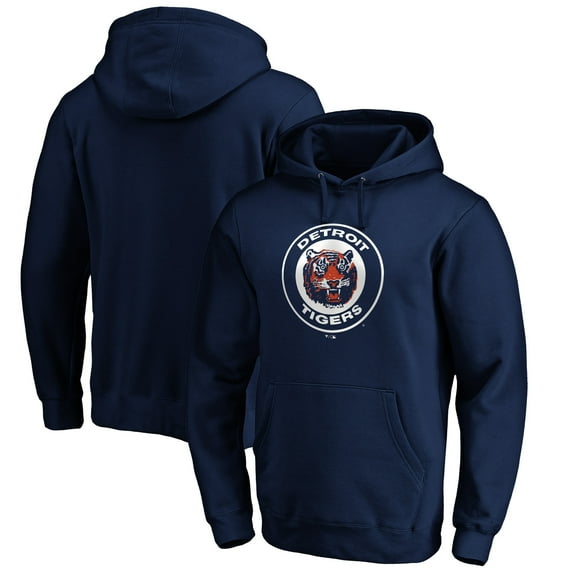 Men's Navy Detroit Tigers Cooperstown Collection Huntington Logo Fitted Pullover Hoodie