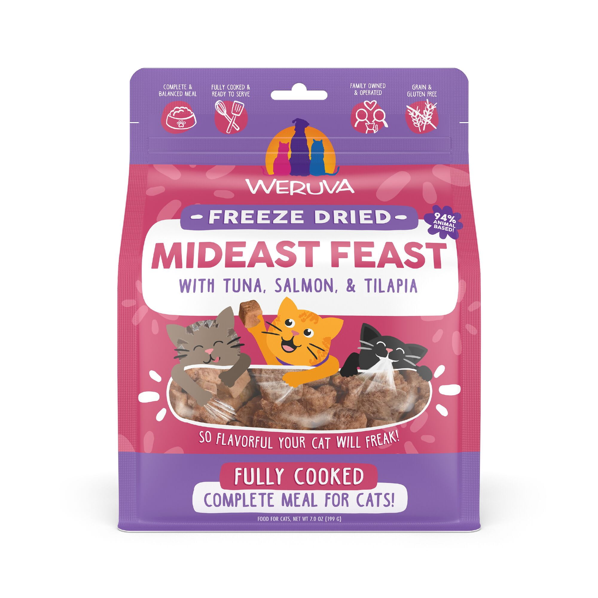 Weruva Freeze Dried Mideast Feast with Tuna Salmon & Tilapia Cat Food 7 oz.