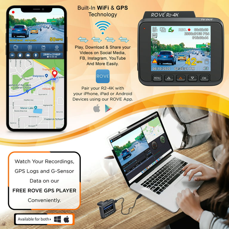 Rove R2-4K Dash Cam for Car - Built-in WiFi GPS Car Dashboard
