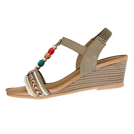 

KI-8jcuD Winter Slides Shoes For Women Wedge Sandals Women Summer Rome Soft Midsole Fashion Color Beads String Flat Bottom Beach Sandals Women S Sandals Size 11W Jelly Sandals For Women Size 11 Wedg