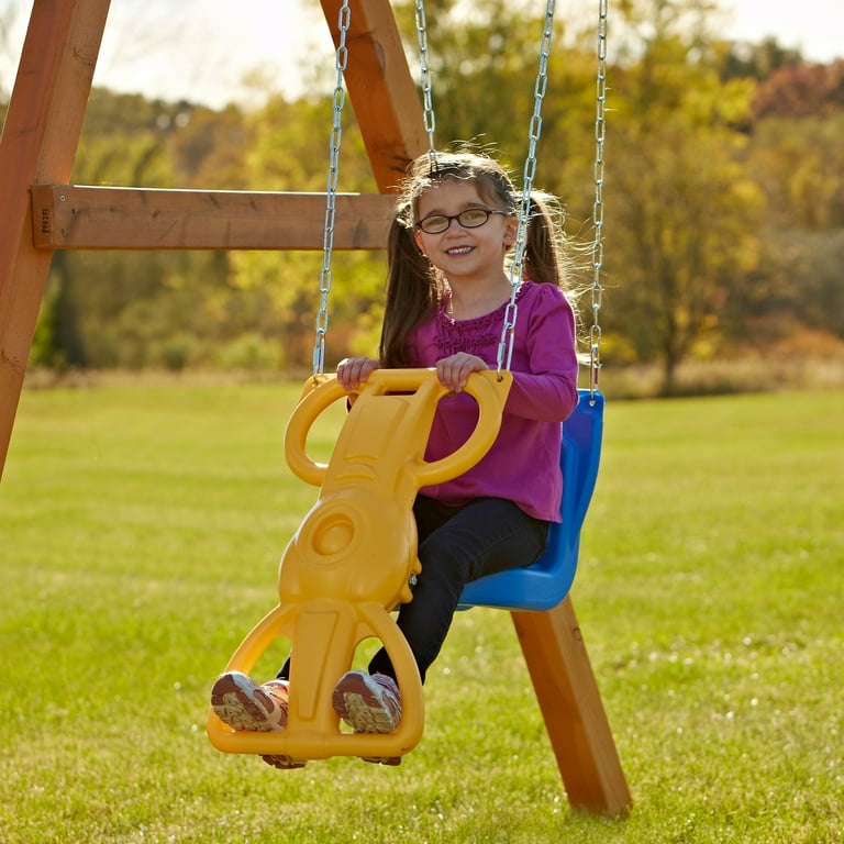 Swing N Slide Winchester Wooden Backyard Swing Set with Slide Wood Roof Climbing Wall Swings and Glider