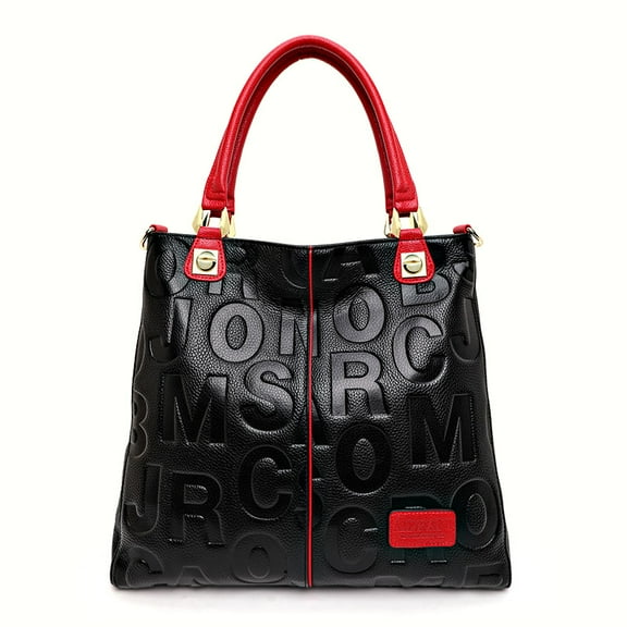 New Women's Cowhide Tote Bag Fashionable and Versatile Large Capacity Letter Printed Handheld Shoulder Bag
