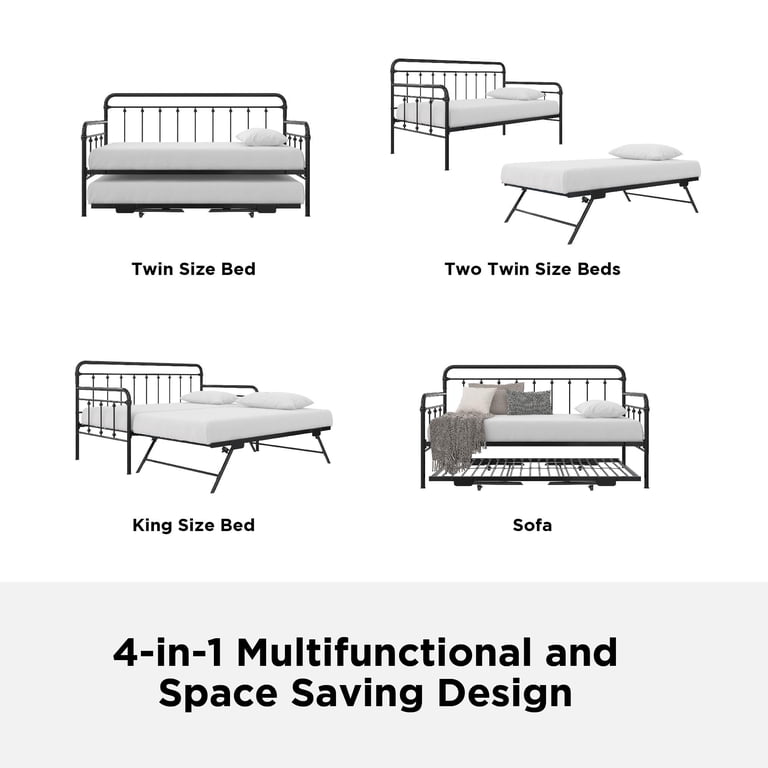 Jocoevol Full Daybed With Pop-Up Trundle - LED Headboard With Charging Station & Storage