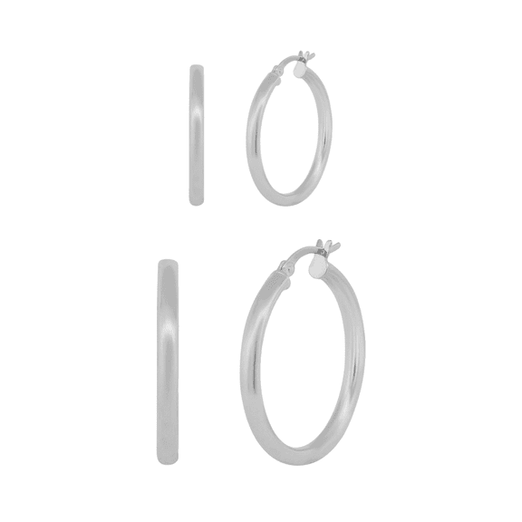 Cate & Chloe Pack of 2 - Amy 18k White Gold Plated 20-30mm Hoop Earrings for Women