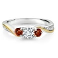 thumbnail image 2 of Gem Stone King 925 Sterling Silver and 10K Yellow Gold White Lab Grown Diamond and Red Garnet 3 Stone Engagement Ring for Women (0.60 Cttw, Gemstone April Birthstone, Size 7), 2 of 3