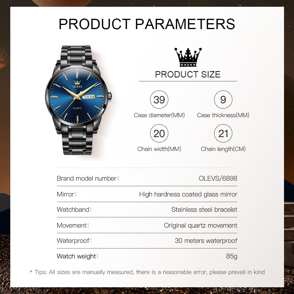 OLEVS Classic Men Watches with Date,Stainless Steel Man Watch with Date, Bussiness Watches for Men,Luminous Quartz Mens Watches Black/White/Blue/Gold, Waterproof Male Reloj para Hombre