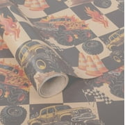 Altarho Monster Truck PresNok Kraft Wrapping Paper Roll For Boys Kids Black White Buffalo Plaid Gift Wrap with Racing Car for Birthday Truck Themed Party Baby Shower Engagement Total 28.5sq.ft
