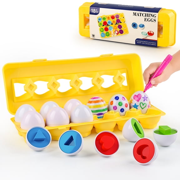 Einailvk Matching Easter Eggs Toy for Toddler 1 2 3, Color & Shape Recognition & Sorting, Early Learning, Montessori Educational Toy, 12 PCS