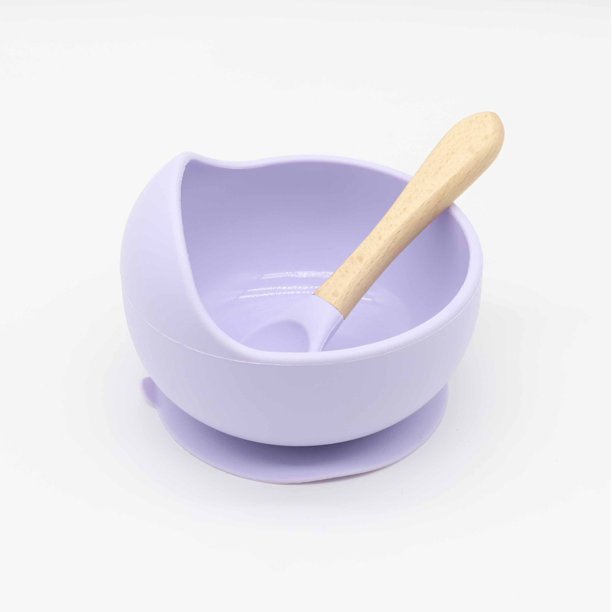 Cuenco para bebé, cuchara, vajilla para niños, mango de madera, cuchara de silicona, cuenco con ventosa para niños, cuenco de silicona para bebé