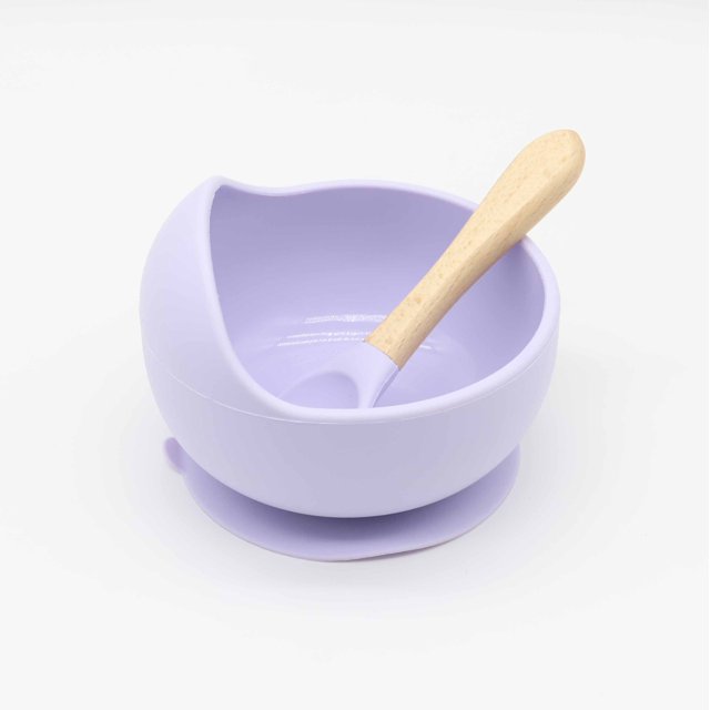 Cuenco para bebé, cuchara, vajilla para niños, mango de madera, cuchara de silicona, cuenco con ventosa para niños, cuenco de silicona para bebé