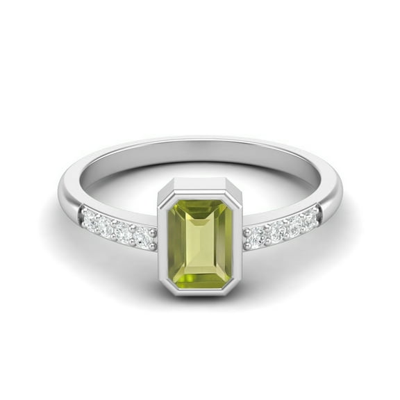 0.82 Ctw Emerald Cut Peridot 925 Sterling Silver Solitaire Women Valentines Day Gifts Ring
